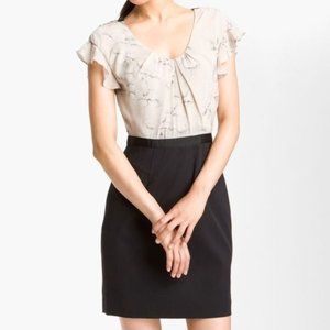 Rebecca Taylor $350 Aristotle Silk Pencil Skirt Dress Size 6 Cream/Black